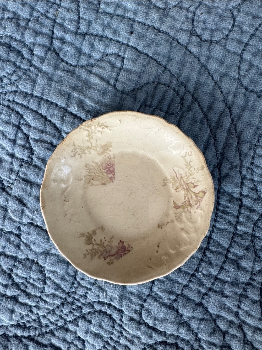 Vintage Floral Accent Butter Pat Plate in Cream with Pink Accents